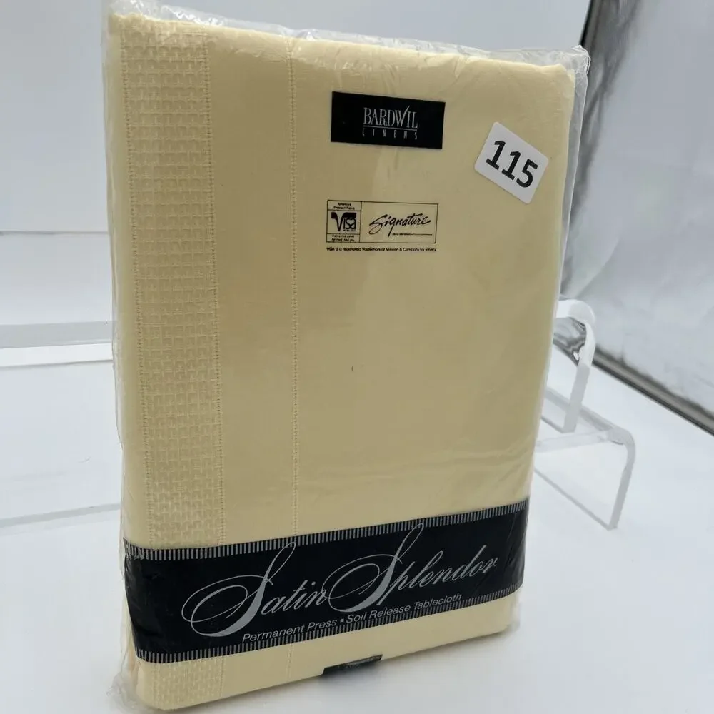 NOS Bardwil Linens Satin Splendor Soil Release Tablecloth 60x140” Oblong Butter